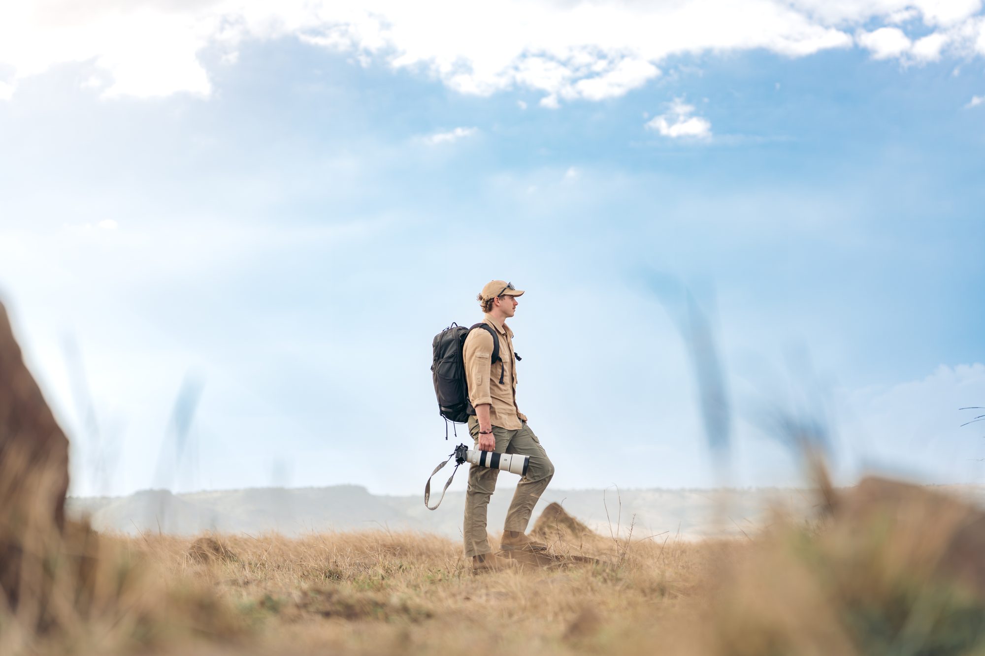 Charlie Gould with a camera in the Maasai Mara